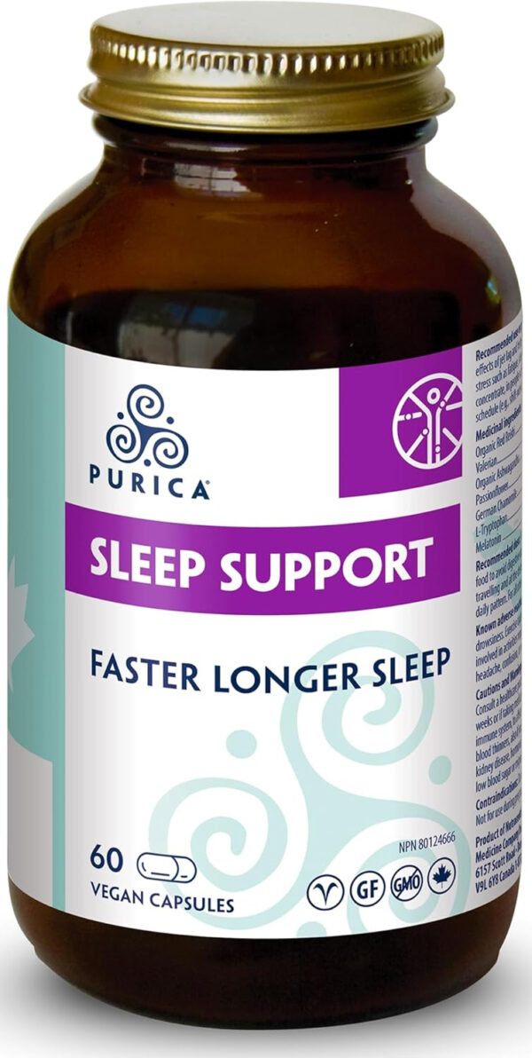 PURICA Vegan Sleep Support Supplement - 60 Capsules with Organic Ashwagandha & Reishi Mushroom