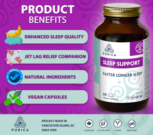 PURICA Vegan Sleep Support Supplement - 60 Capsules with Organic Ashwagandha & Reishi Mushroom - Image 4