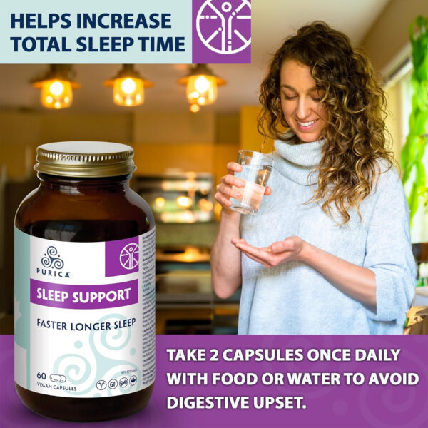 PURICA Vegan Sleep Support Supplement - 60 Capsules with Organic Ashwagandha & Reishi Mushroom - Image 5