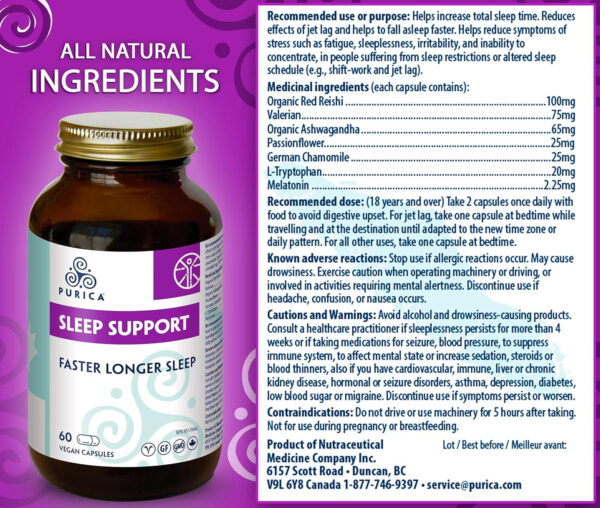 PURICA Vegan Sleep Support Supplement - 60 Capsules with Organic Ashwagandha & Reishi Mushroom - Image 7