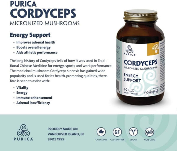 PURICA - Cordyceps Mushroom Supplement - Cordyceps Sinensis - Cordyceps Mushroom Capsules - Energy Support Kidney Support - Cordyceps Supplements - Real Mushrooms Cordyceps Capsules (60 Count (Pack of 1)) - Image 5