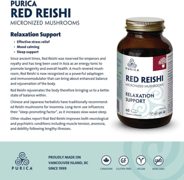PURICA - Red Reishi - Micronized Mushrooms - Relaxation Support (60 Count (Pack of 1)) - Image 4