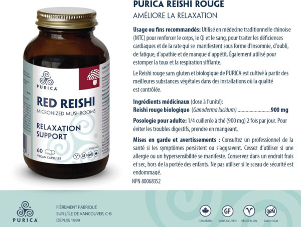 PURICA - Red Reishi - Micronized Mushrooms - Relaxation Support (60 Count (Pack of 1)) - Image 6