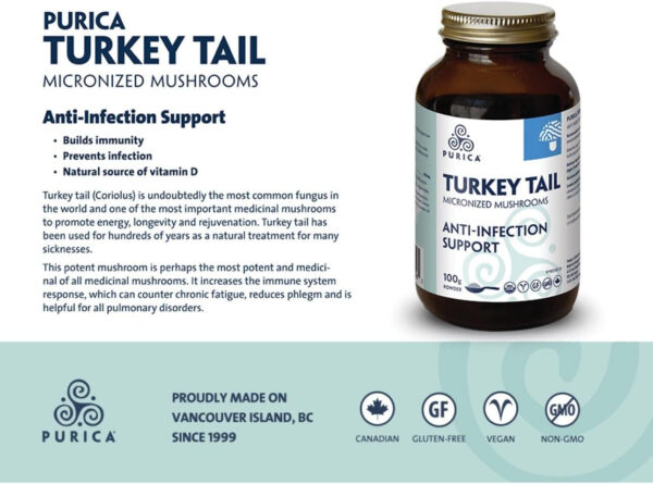 PURICA Turkey Tail (Coriolus) Powder - Organic Turkey Tail Mushroom Supplement - 100g - Image 5