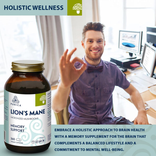 PURICA Lion's Mane Mushroom Capsules, 360 Count - Enhanced Cognitive Support, Organic Brain Health Supplement for Memory & Focus - Image 6