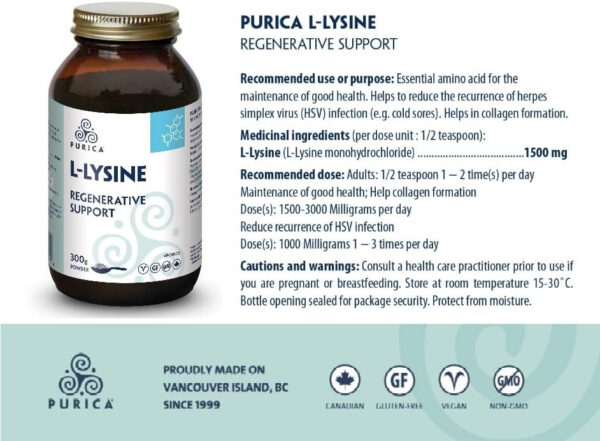 PURICA L-Lysine Powder - 300g - Premium Lysine Supplement for Daily Nutrition Enhancement, Supports Energy Production, Ideal for Cold Sore Management, Pure Lysine Amino Acid for Wellness & Vitality - Image 3