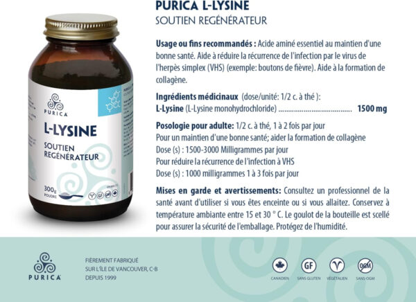 PURICA L-Lysine Powder - 300g - Premium Lysine Supplement for Daily Nutrition Enhancement, Supports Energy Production, Ideal for Cold Sore Management, Pure Lysine Amino Acid for Wellness & Vitality - Image 5