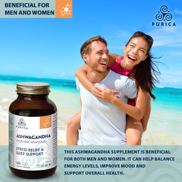PURICA Ashwagandha with Sensoril - Natural and Organic Stress Relief Supplement, Ideal for Men and Women, 120 Vegan Capsules - Image 3
