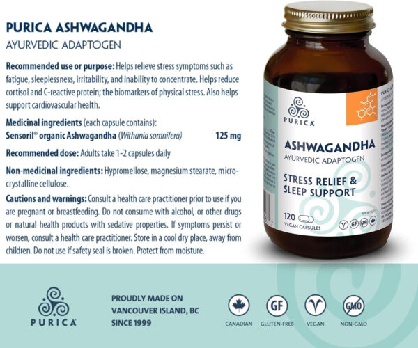 PURICA Ashwagandha with Sensoril - Natural and Organic Stress Relief Supplement, Ideal for Men and Women, 120 Vegan Capsules - Image 4