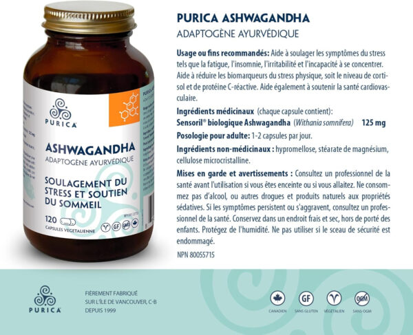 PURICA Ashwagandha with Sensoril - Natural and Organic Stress Relief Supplement, Ideal for Men and Women, 120 Vegan Capsules - Image 7