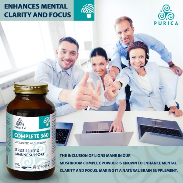 PURICA Complete 360 Organic Mushroom Blend Supplement - Reishi, Lions Mane, Chaga, Shiitake, Maitake, Cordyceps, Turkey Tail, Sun Mushroom and Ashwagandha - 100 grams - Image 6