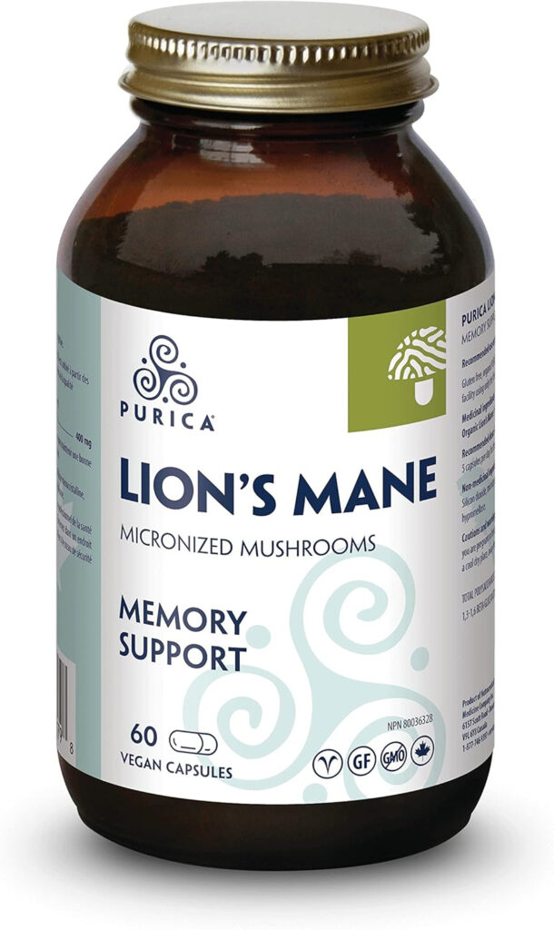 PURICA - Lion's Mane Micronized Mushrooms, 60 Vegan Capsules - Promotes Cognitive Health - Focus and Memory Support