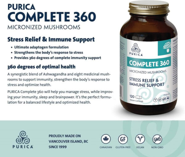 PURICA Complete 360 Micronized Mushroom Blend - 120 Vegan Capsules - Daily Wellness Support with Cordyceps, Turkey Tail, Ashwagandha, Organic Sun Mushroom, Red Reishi, Maitake, Lion's Mane, Chaga, Shiitake - Image 6