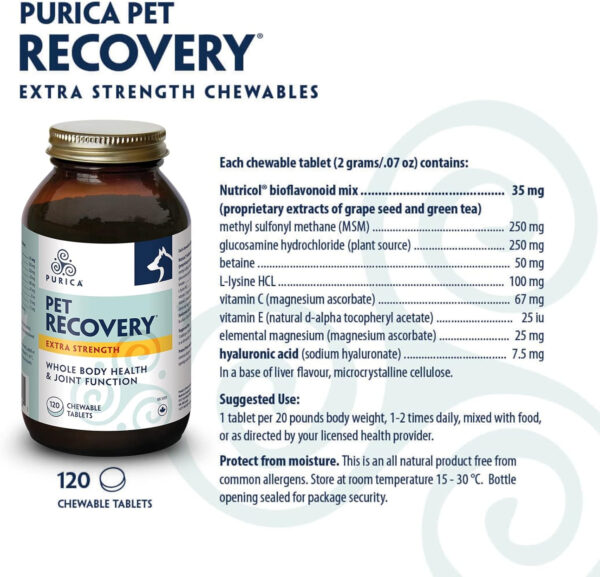 PURICA Pet Recovery X-Strength Chewable Tablets - Premium Dogs & Cats Joint and Hip Supplement - Improves Playfulness and Overall Health - Ideal Dog Supplements for Joint and Hip Support - 120 Count - Image 4