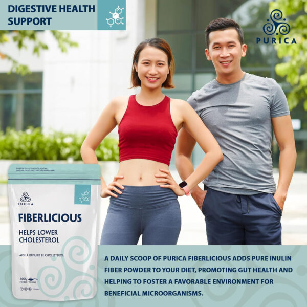 PURICA Fiberlicious - Chicory Root Inulin Fibre 800g - Taste-Free Prebiotic Fiber Powder for Digestive Support, Promotes Beneficial Gut Flora, Made with Pure Chicory Root for Cholesterol Management - Image 3