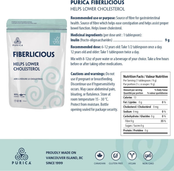 PURICA Fiberlicious - Chicory Root Inulin Fibre 800g - Taste-Free Prebiotic Fiber Powder for Digestive Support, Promotes Beneficial Gut Flora, Made with Pure Chicory Root for Cholesterol Management - Image 4
