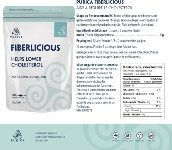PURICA Fiberlicious - Chicory Root Inulin Fibre 800g - Taste-Free Prebiotic Fiber Powder for Digestive Support, Promotes Beneficial Gut Flora, Made with Pure Chicory Root for Cholesterol Management - Image 8