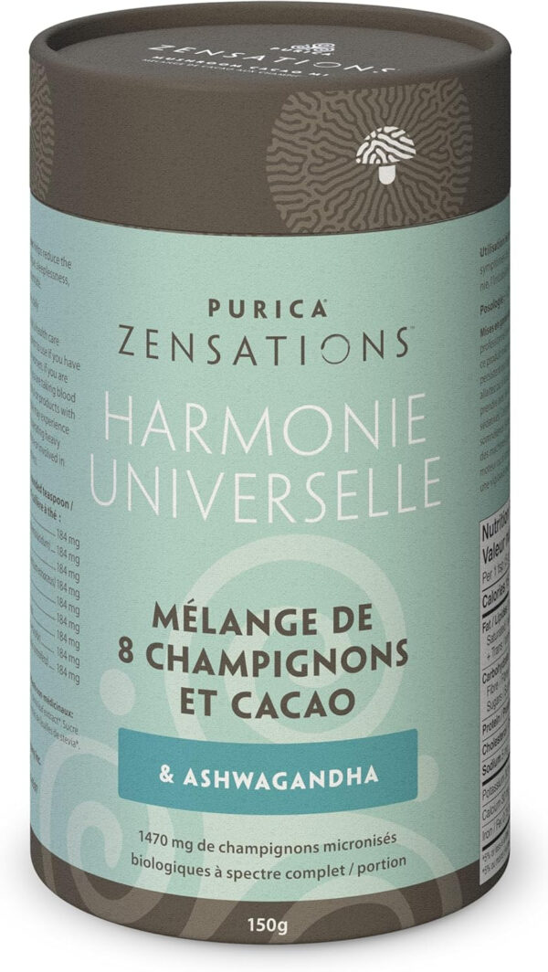 PURICA - Zensations Universal Harmony, 150g Powder - Helps to Promote Healthy Sleep and Support Cardiovascular Health - 8 Mushrooms and Ashwagandha - Cacao Mix - Image 4