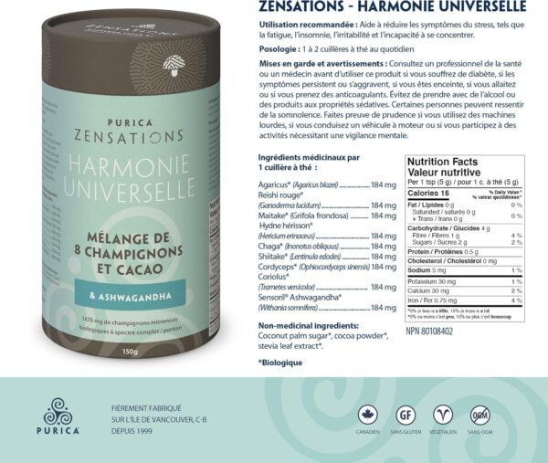 PURICA - Zensations Universal Harmony, 150g Powder - Helps to Promote Healthy Sleep and Support Cardiovascular Health - 8 Mushrooms and Ashwagandha - Cacao Mix - Image 5