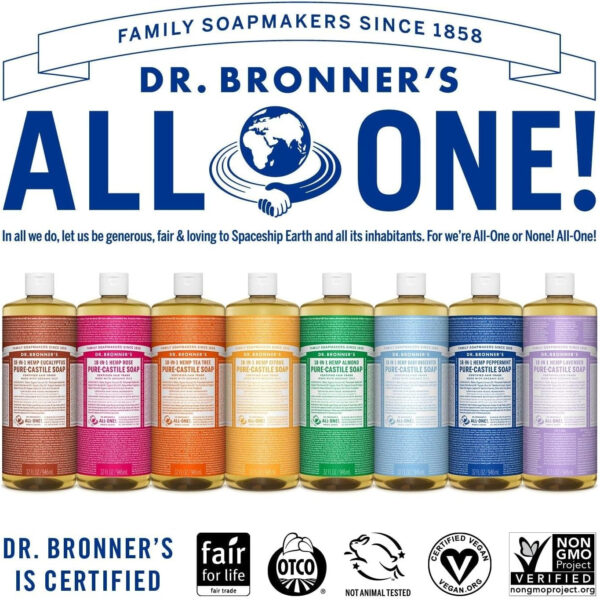 Dr. Bronner’s - Pure-Castile Liquid Soap (Baby Unscented, 946 mL, 2-Pack) - Made with Organic Oils, 18-in-1 Uses: Face, Hair, Laundry and Dishes, For Sensitive Skin and Babies, No Added Fragrance - Image 7