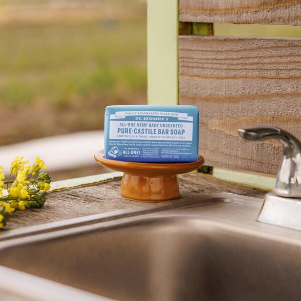 Dr. Bronner's Pure-Castile Bar Soap, 140g (Pack of 2) | Organic Oils, For Face, Body, Hair, Gentle for Sensitive Skin, Babies, No Added Fragrance, Biodegradable, Vegan | Unscented - Image 5