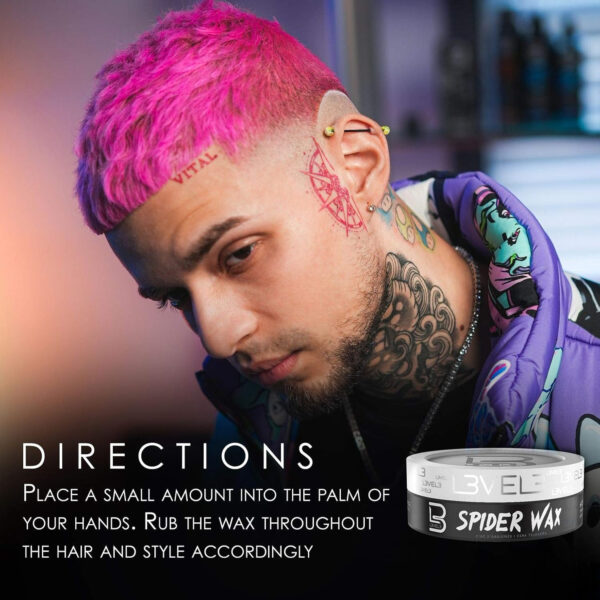 L3VEL3 Spider Wax - Innovative Fiber Formula - Delivers Long Lasting and Strong Hold - Creates Texture and Adds Medium Shine - Provides Messy, Modern Look - Washes Out Easily - Flake Free - 150 ml - Image 4