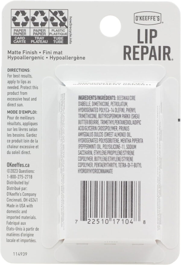 O'Keeffe's Cooling Relief Lip Repair Lip Balm for Dry Cracked Lips, Instant Cooling Relief, Seven Moisturizing Ingredients, Sticks, (Pack of 2), K1710402 - Image 3
