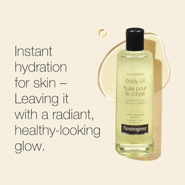 Neutrogena Body Oil Light Sesame Formula, Dry Skin Moisturizer & Hydrating Body Massage Oil, for Radiant & Healthy Looking Glow, Nourishing Bath Oil for Sheer Moisture, 250mL - Image 3