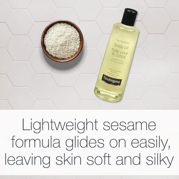 Neutrogena Body Oil Light Sesame Formula, Dry Skin Moisturizer & Hydrating Body Massage Oil, for Radiant & Healthy Looking Glow, Nourishing Bath Oil for Sheer Moisture, 250mL - Image 4