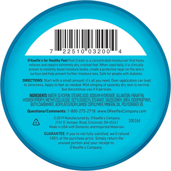 O'Keeffe's Healthy Feet Foot Cream Relieves and Repairs Extremely Dry Cracked Feet Instantly Boosts Moisture 3.2 oz / 90.7 g Jar (Pack of 1) K1320013 - Image 3