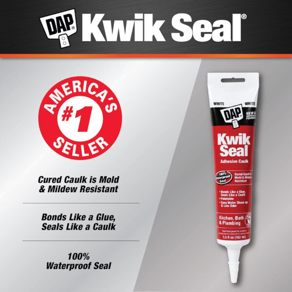 Kwik Seal 7079818001 Kitchen & Bath Adhesive Latex Caulk, White, 5.5 Fl Oz - Image 3