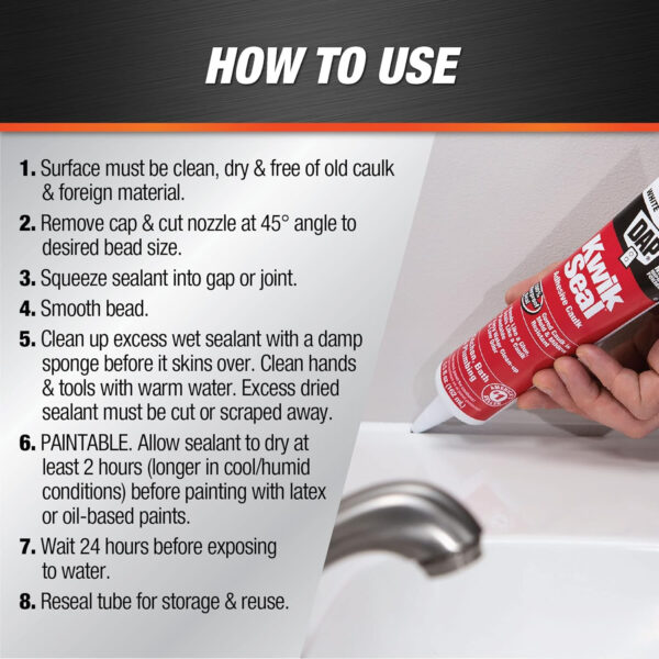 Kwik Seal 7079818001 Kitchen & Bath Adhesive Latex Caulk, White, 5.5 Fl Oz - Image 4