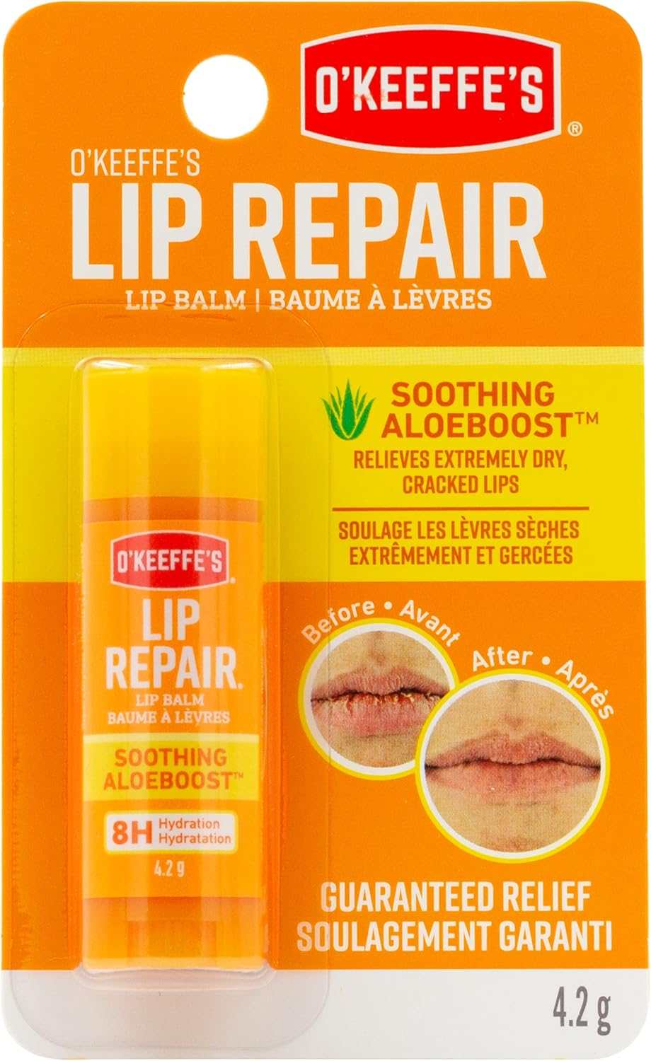 O'Keeffe's Lip Repair 8 Hour Hydration, Soothing Aloeboost, Citrus Infused, Lip Balm for Dry Cracked Lips, Stick, 0.15 oz / 4.2 g, (Pack of 1), K1900002