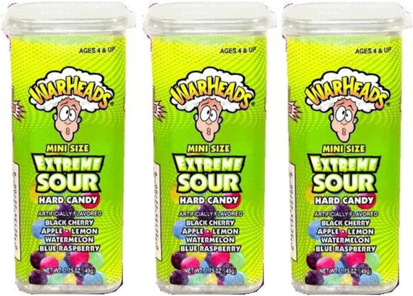 Warheads Extreme Sour Hard Candy Mini Size Flip Open Top - Pack Of 3