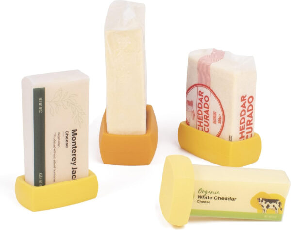 Food Huggers Cheese Huggers Set of 4 Reusable Silicone Savers | Cheese Paper Alternative | Store Cheddar, Swiss, Colby Jack and More