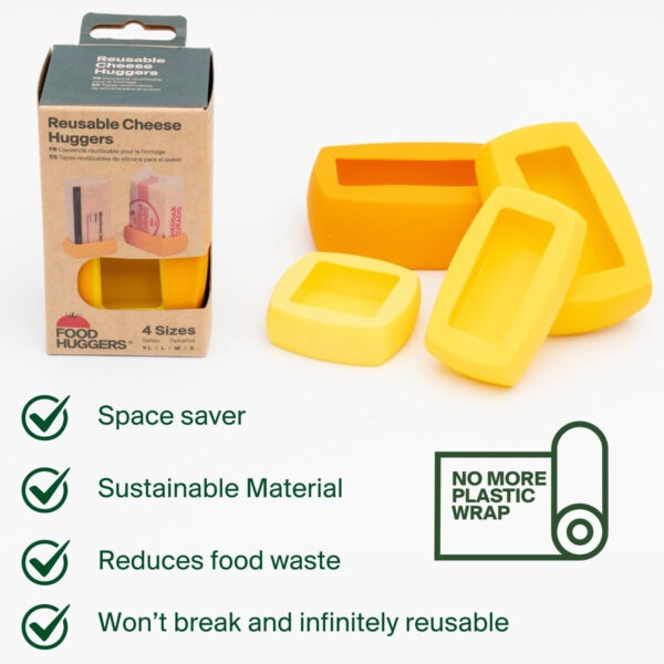 Food Huggers Cheese Huggers Set of 4 Reusable Silicone Savers | Cheese Paper Alternative | Store Cheddar, Swiss, Colby Jack and More - Image 5