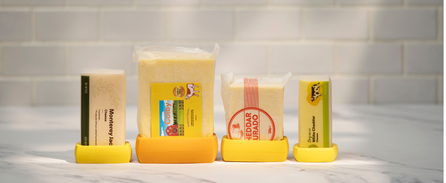 Reusable Cheese savers as covers that protect cheese and keep it fresh