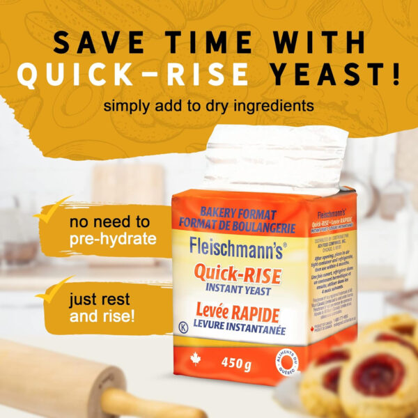 Fleischmann’s Quick-Rise Instant Yeast, Bread Mixes, One Rest and Rise, Bakery Format, 2 x 450-gram brick - Image 4