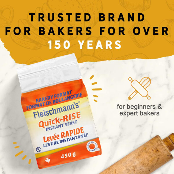 Fleischmann’s Quick-Rise Instant Yeast, Bread Mixes, One Rest and Rise, Bakery Format, 2 x 450-gram brick - Image 6