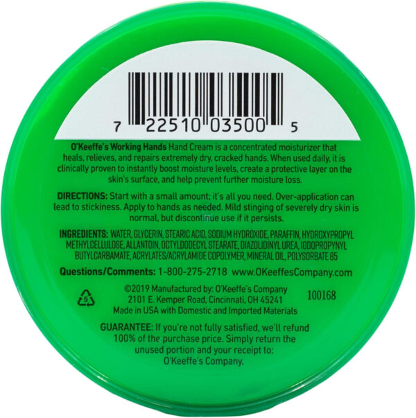 O'Keeffe's Working Hands Hand Cream, 3.4 Ounce Jar, Orange/Green - Image 6