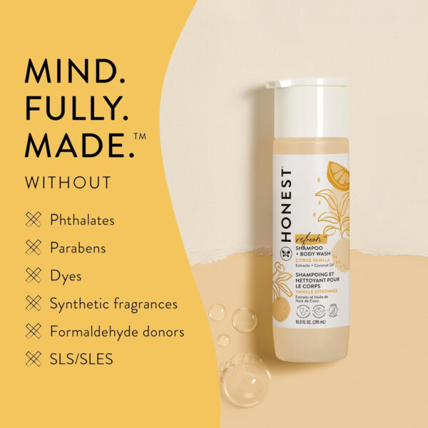 The Honest Company 2-in-1 Cleansing Shampoo + Body Wash | Gentle for Baby | Naturally Derived, Tear-free, Hypoallergenic | Citrus Vanilla Refresh, 18 fl oz - Image 6