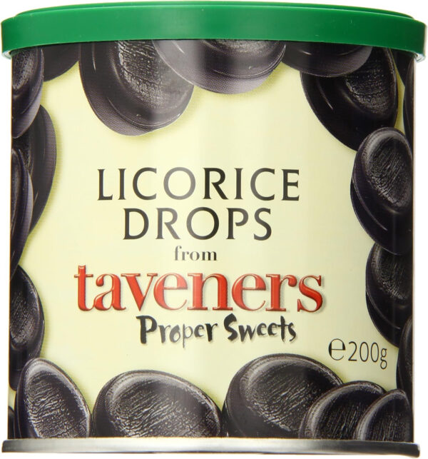 Taveners Licorice Drops, 200g 7.05 Ounce Tin