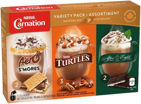Carnation Hot Chocolate, Variety Pack, Aero, Turtles, After Eight (7ct x 25g) sachets, Imported from Canada) - Image 4