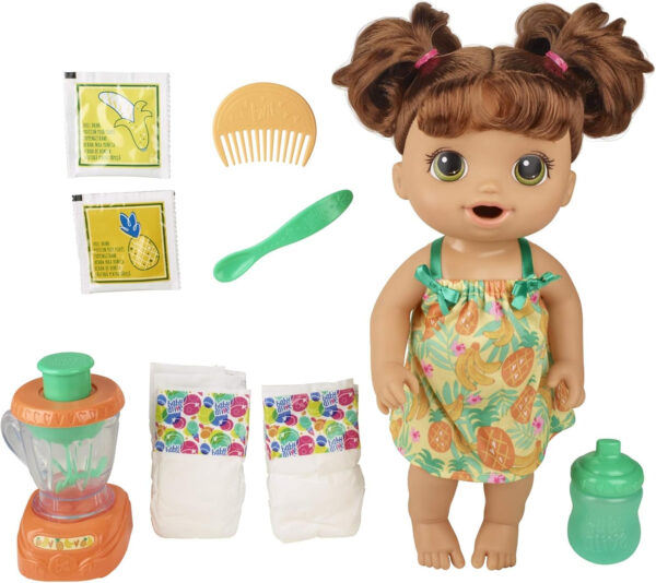 Baby Alive Magical Mixer Baby Doll Tropical Treat with Blender Accessories, Drinks, Wets, Eats, Brown Hair Toy for Kids Ages 3 and Up - Image 6