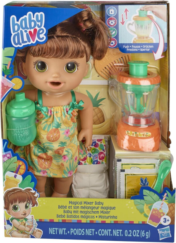 Baby Alive Magical Mixer Baby Doll Tropical Treat with Blender Accessories, Drinks, Wets, Eats, Brown Hair Toy for Kids Ages 3 and Up - Image 7