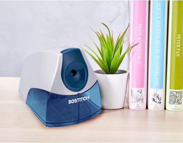 Bostitch Office Personal Electric Pencil Sharpener, Powerful Stall-Free Motor, High Capacity Shavings Tray, Blue - Image 6