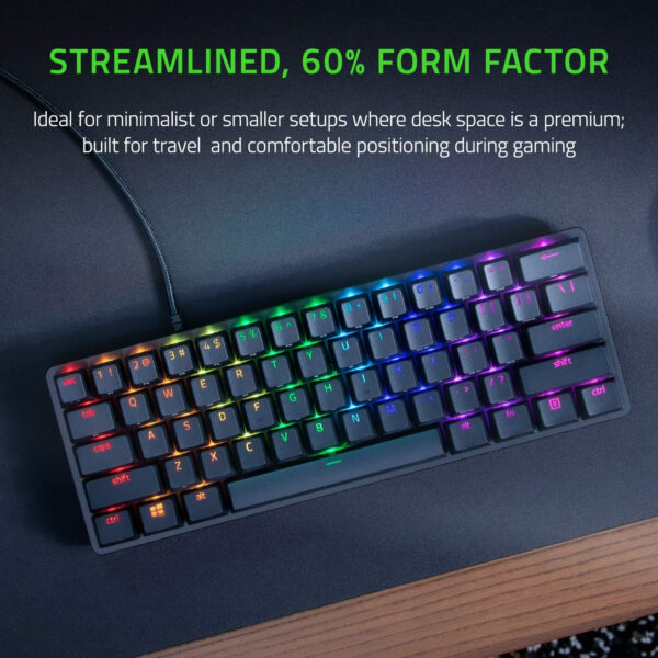 Razer Huntsman Mini 60% Gaming Keyboard: Fast Keyboard Switches - Clicky Optical Switches - Chroma RGB Lighting - PBT Keycaps - Onboard Memory - Razer Snap Tap - Black - Image 3