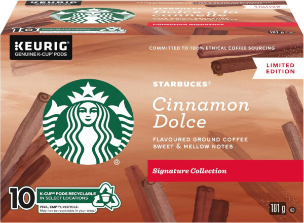 Starbucks Signature Collection Cinnamon Dolce Flavoured Ground Coffee K-Cup Pods, 10 Count Box, 101 gram