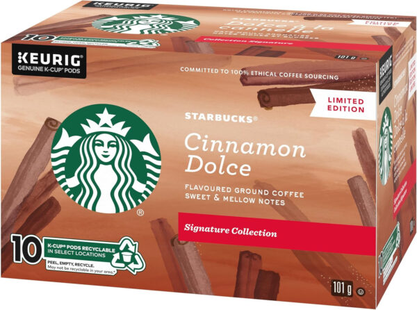 Starbucks Signature Collection Cinnamon Dolce Flavoured Ground Coffee K-Cup Pods, 10 Count Box, 101 gram - Image 6