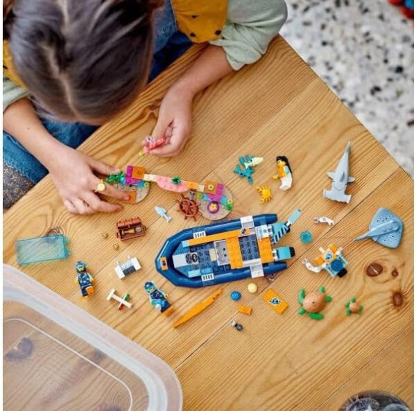LEGO City Explorer Diving Boat 60377 Ocean Building Toy with Coral Reef, Mini-Submarine, 3 Minifigures and Manta Ray, Shark, Crab, 2 Fish and 2 Turtle Figures, Build and Be Inspired by LEGO Masters - Image 3